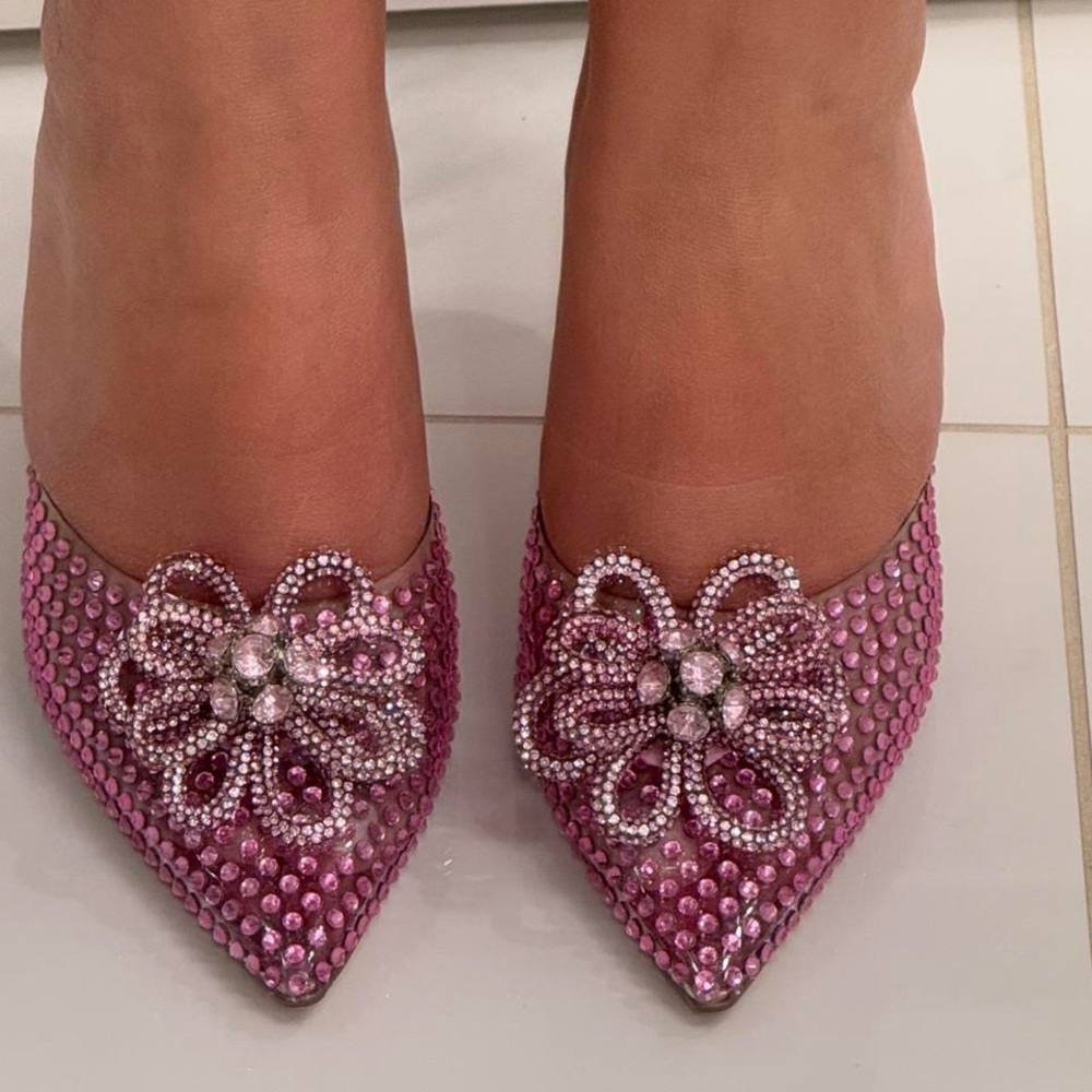 Miss Lola Pink Crystal Embellished Heels